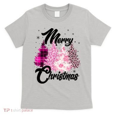Cute Merry Christmas Pink Pattern Christmas Pine Trees T-Shirt