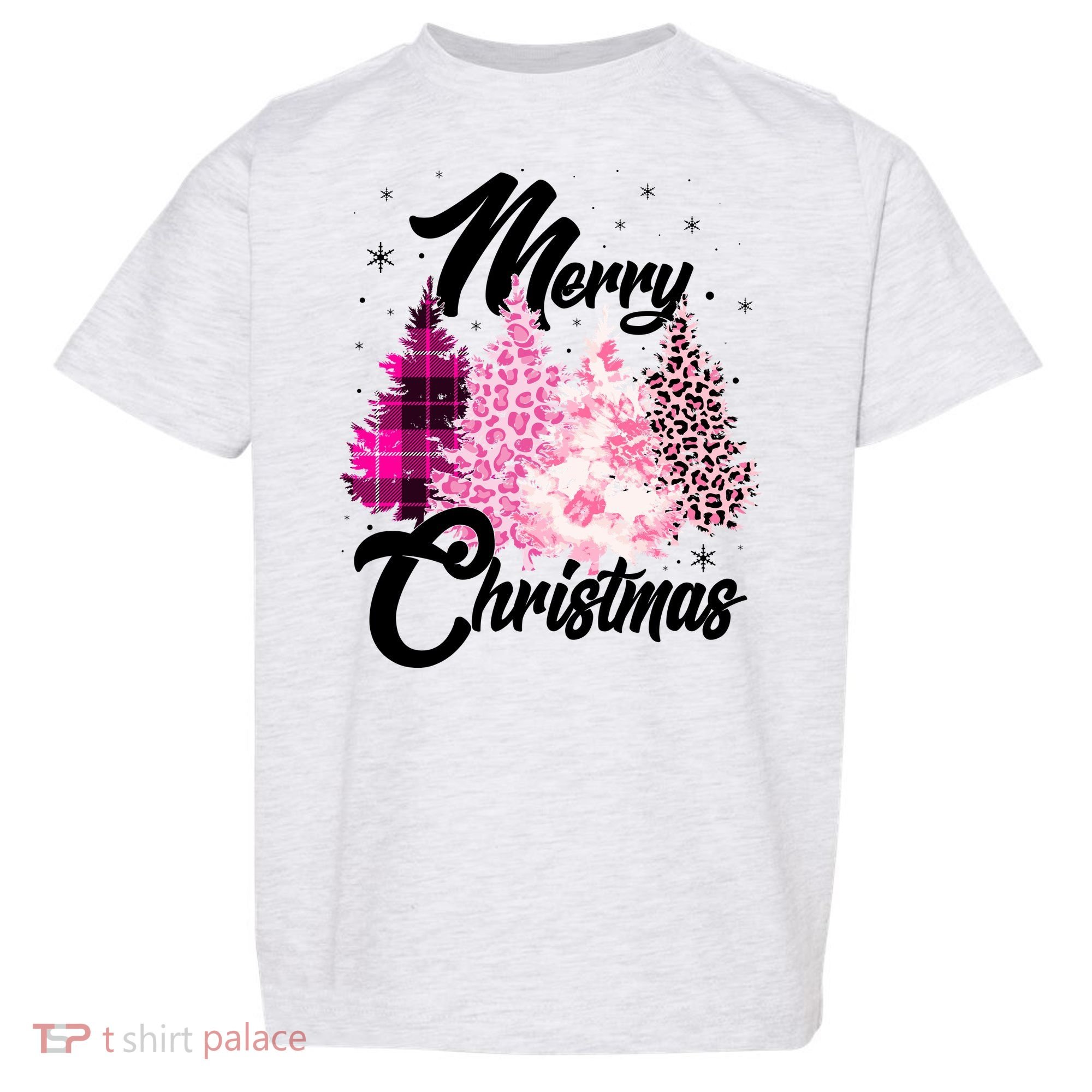 Cute Merry Christmas Pink Pattern Christmas Pine Trees Toddler T-Shirt