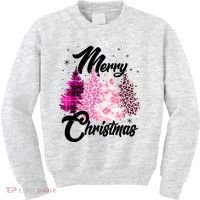 Cute Merry Christmas Pink Pattern Christmas Pine Trees Kids Sweatshirt thumb 0