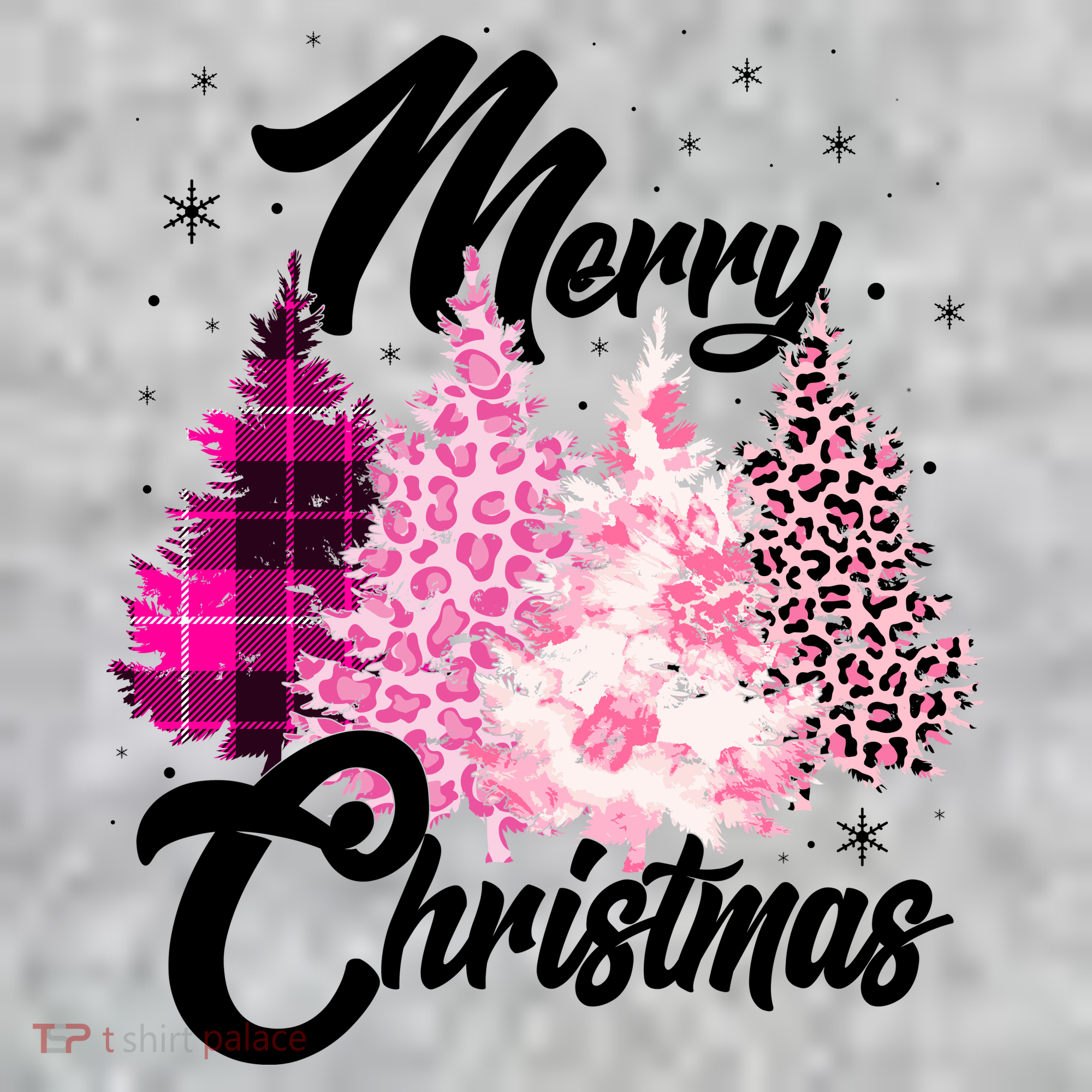 Cute Merry Christmas Pink Pattern Christmas Pine Trees Kids T-Shirt