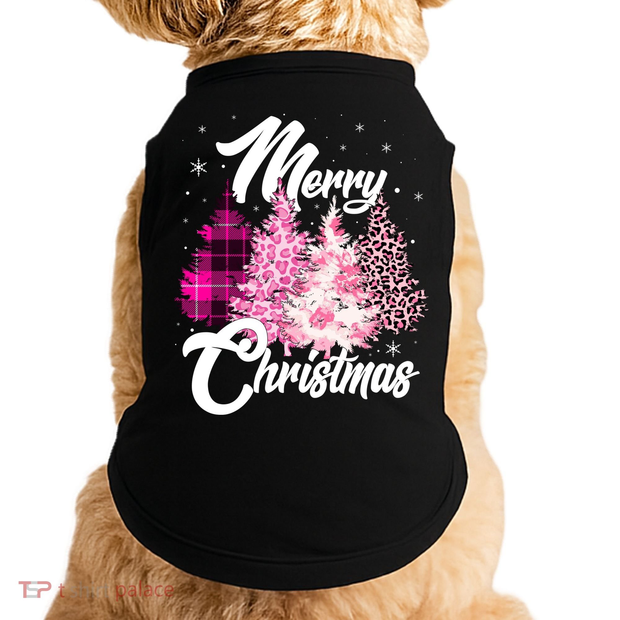 Cute Merry Christmas Pink Pattern Christmas Pine Trees Doggie Tank