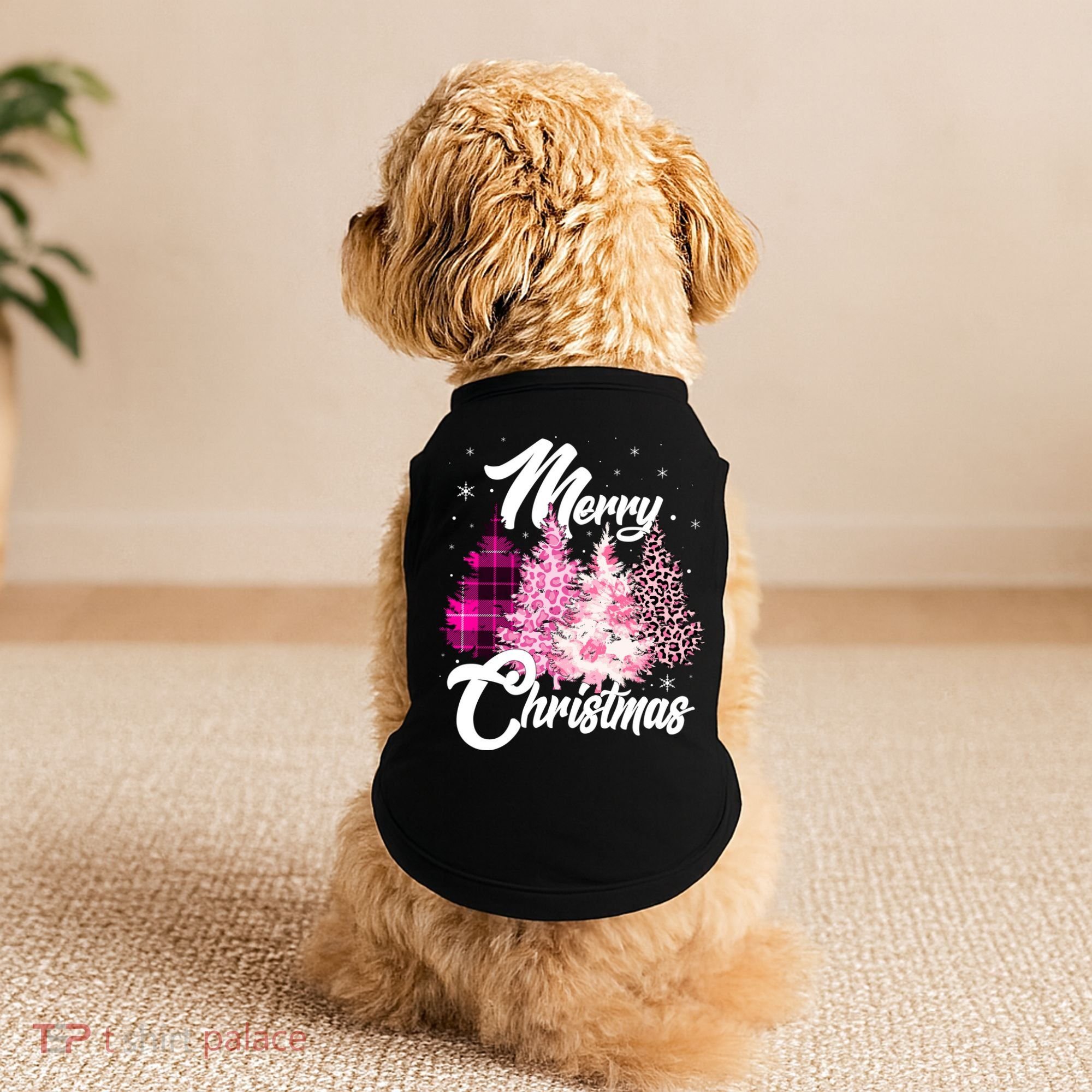 Cute Merry Christmas Pink Pattern Christmas Pine Trees Doggie Tank