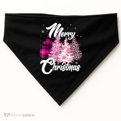 Cute Merry Christmas Pink Pattern Christmas Pine Trees USA-Made Doggie Bandana