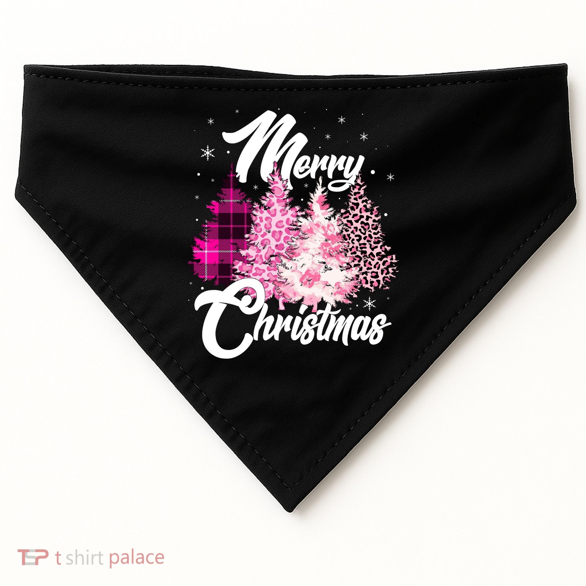 Cute Merry Christmas Pink Pattern Christmas Pine Trees USA-Made Doggie Bandana