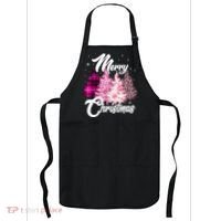 Cute Merry Christmas Pink Pattern Christmas Pine Trees Apron thumb 0