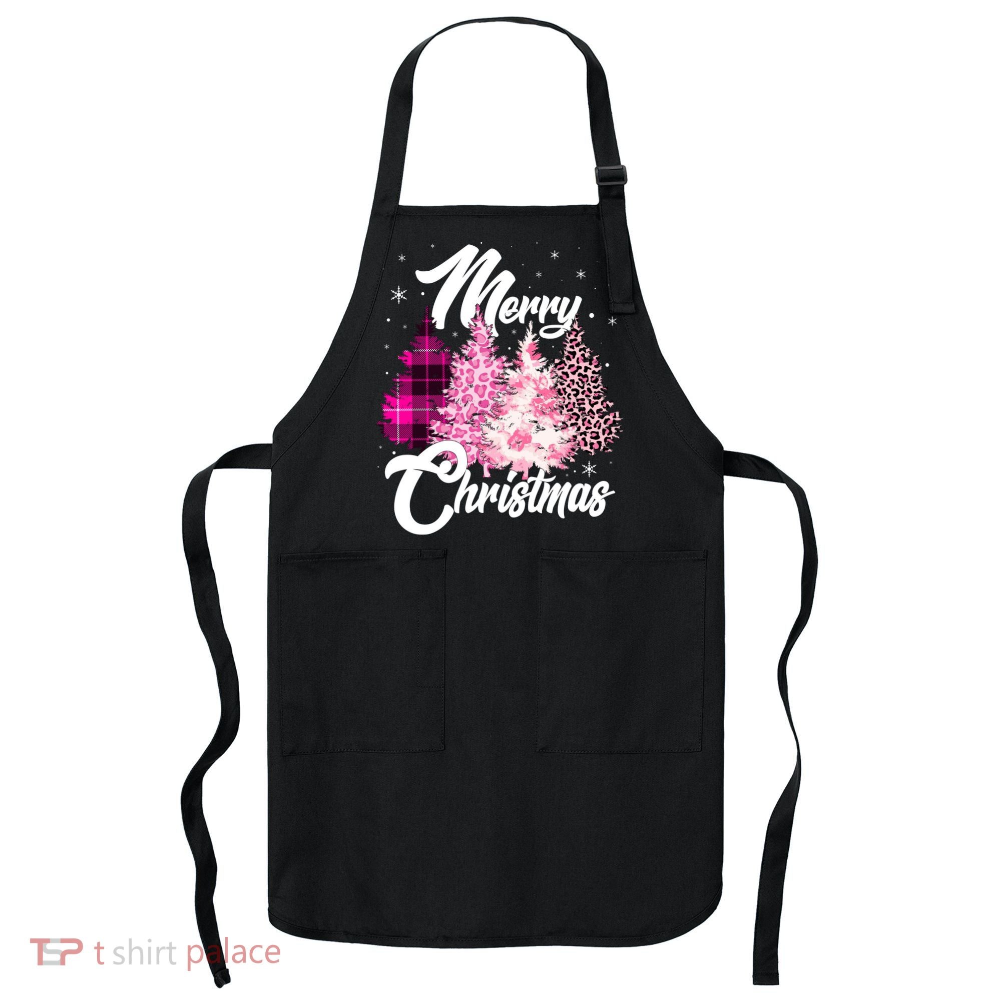 Cute Merry Christmas Pink Pattern Christmas Pine Trees Apron