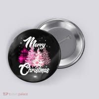 Cute Merry Christmas Pink Pattern Christmas Pine Trees Button thumb 0