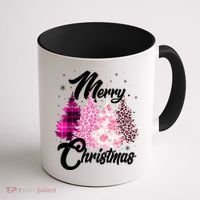 Cute Merry Christmas Pink Pattern Christmas Pine Trees Coffee Mug thumb 1