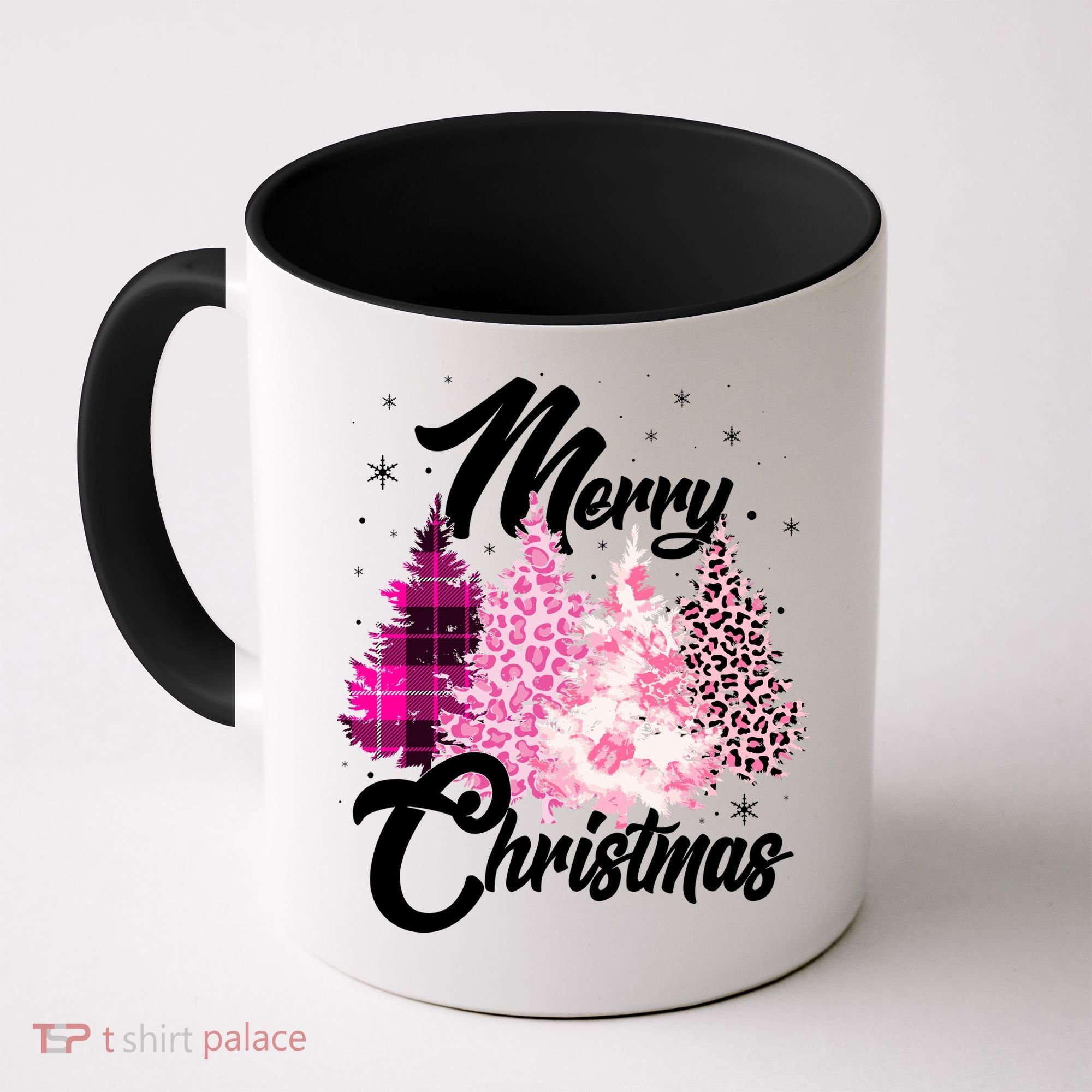 Cute Merry Christmas Pink Pattern Christmas Pine Trees Coffee Mug