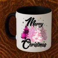 Cute Merry Christmas Pink Pattern Christmas Pine Trees Coffee Mug thumb 2