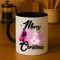Cute Merry Christmas Pink Pattern Christmas Pine Trees Coffee Mug thumb 4