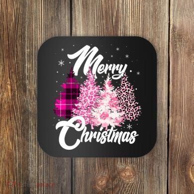 Cute Merry Christmas Pink Pattern Christmas Pine Trees Coaster