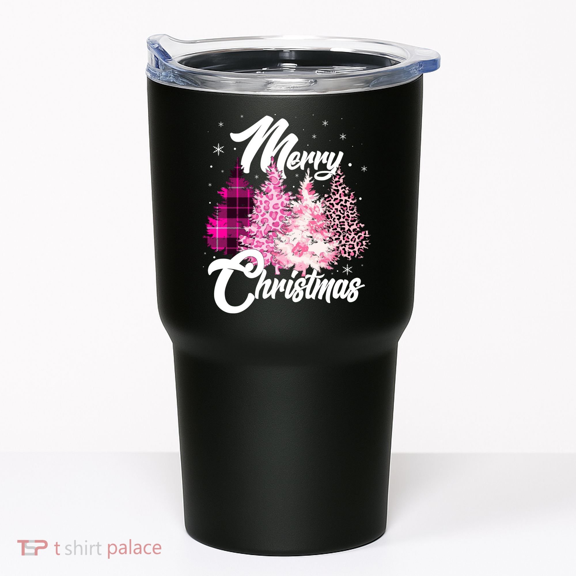 Cute Merry Christmas Pink Pattern Christmas Pine Trees Tumbler