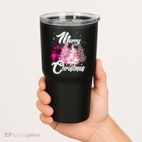 Cute Merry Christmas Pink Pattern Christmas Pine Trees Tumbler thumb 2