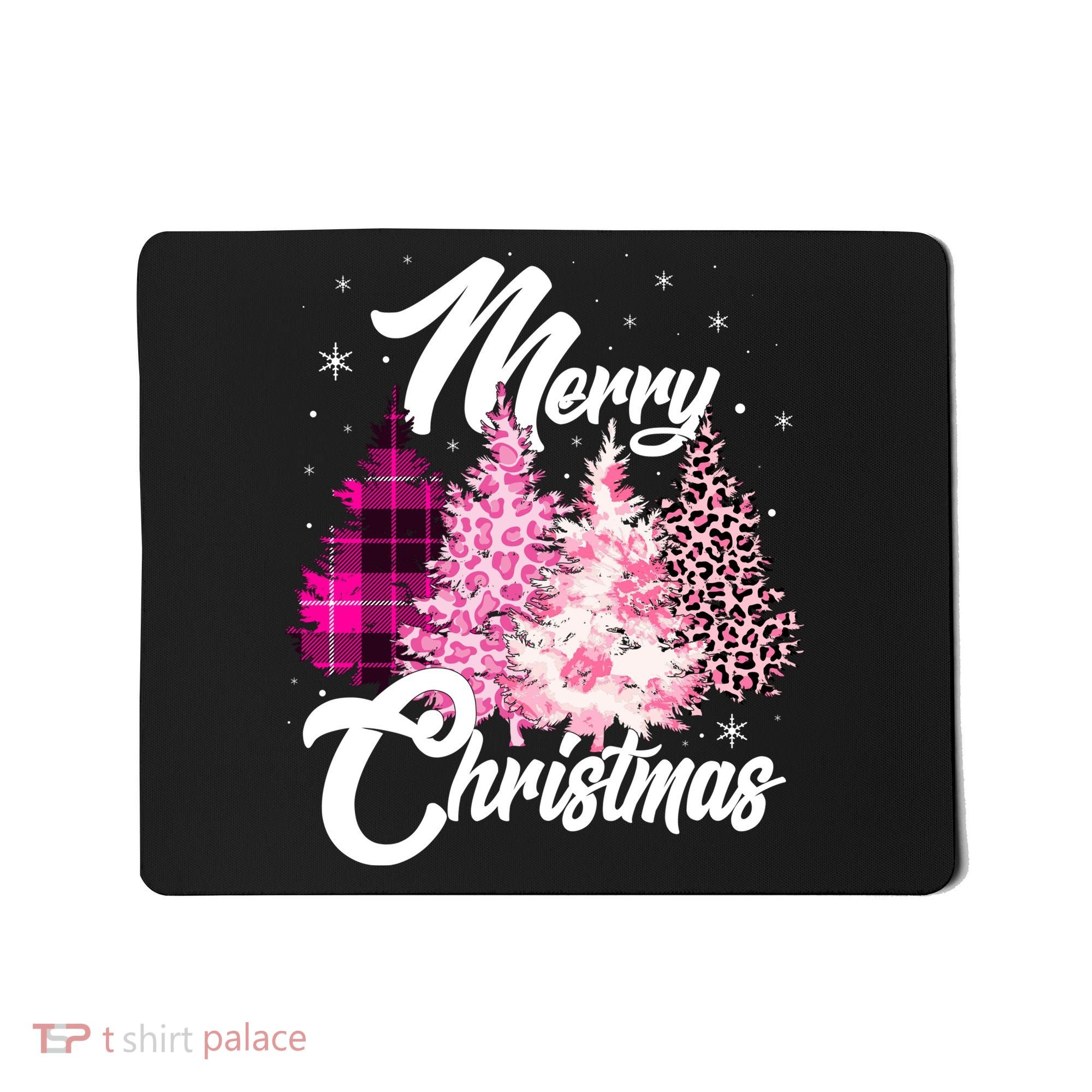 Cute Merry Christmas Pink Pattern Christmas Pine Trees Mousepad