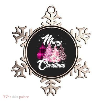 Cute Merry Christmas Pink Pattern Christmas Pine Trees Ornament