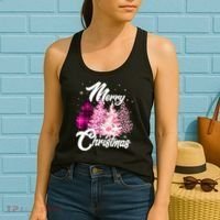 Cute Merry Christmas Pink Pattern Christmas Pine Trees Women's Tank Top thumb 2
