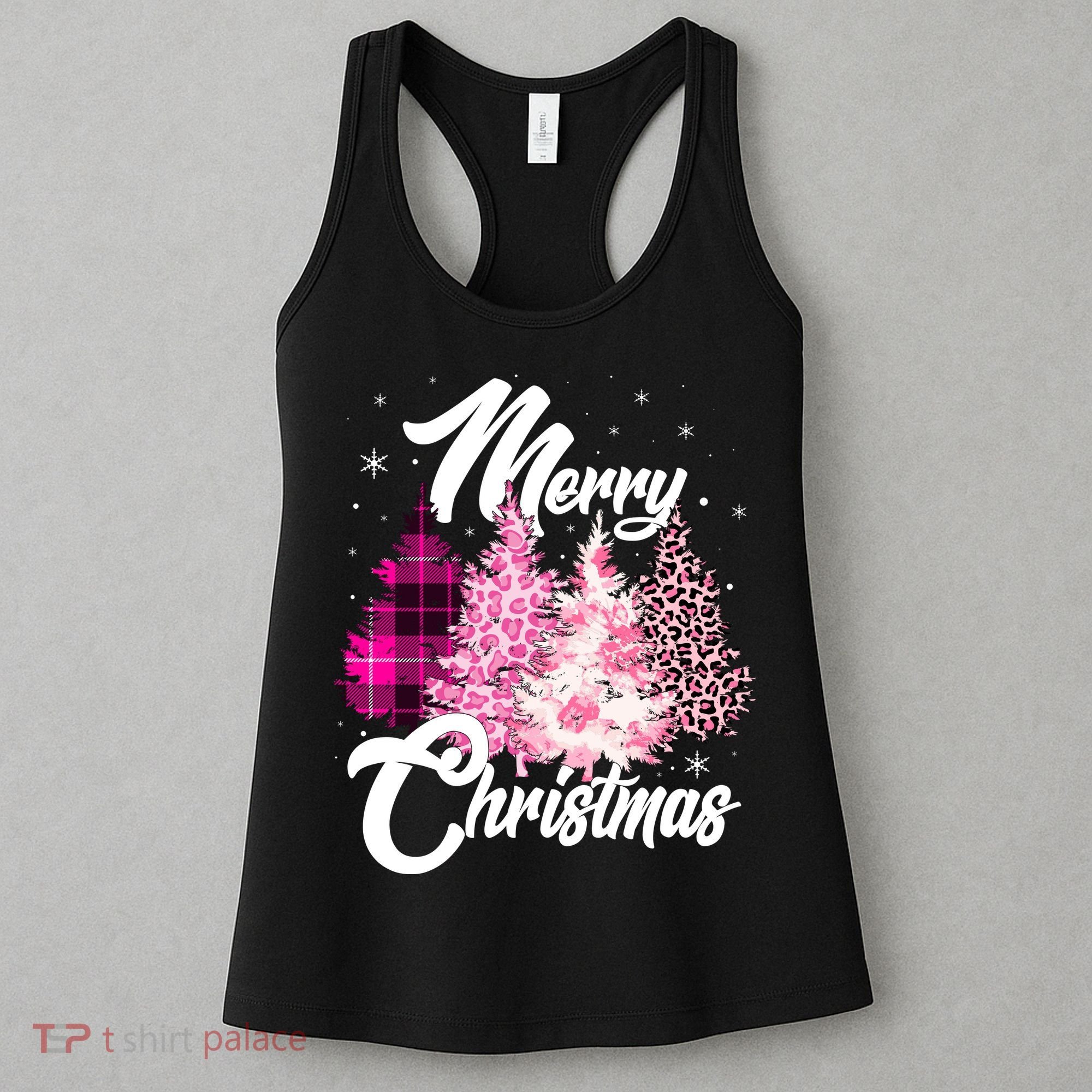Cute Merry Christmas Pink Pattern Christmas Pine Trees Women's Tank Top