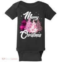 Cute Merry Christmas Pink Pattern Christmas Pine Trees Baby Bodysuit thumb 0