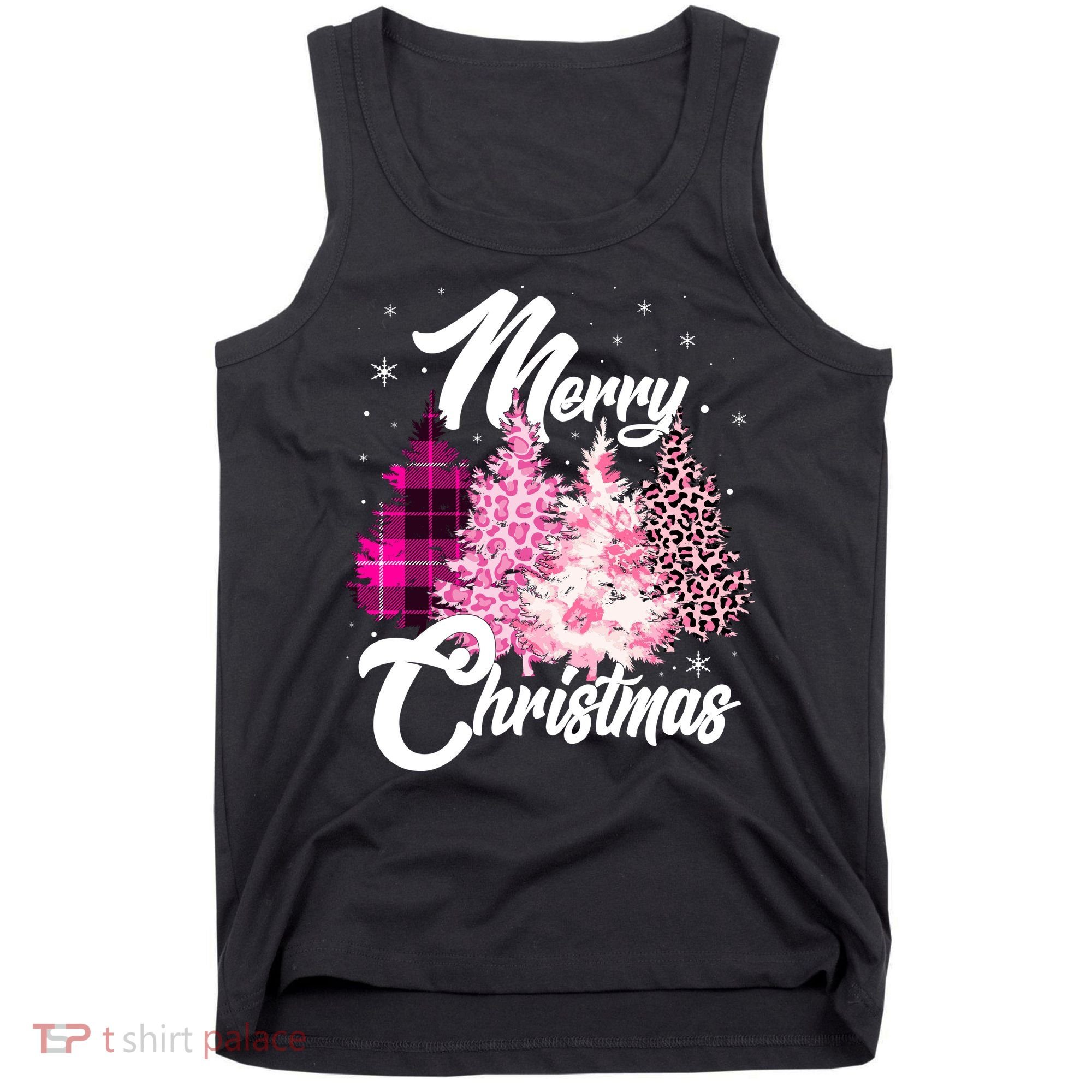 Cute Merry Christmas Pink Pattern Christmas Pine Trees Tank Top