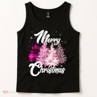 Cute Merry Christmas Pink Pattern Christmas Pine Trees Tank Top thumb 2