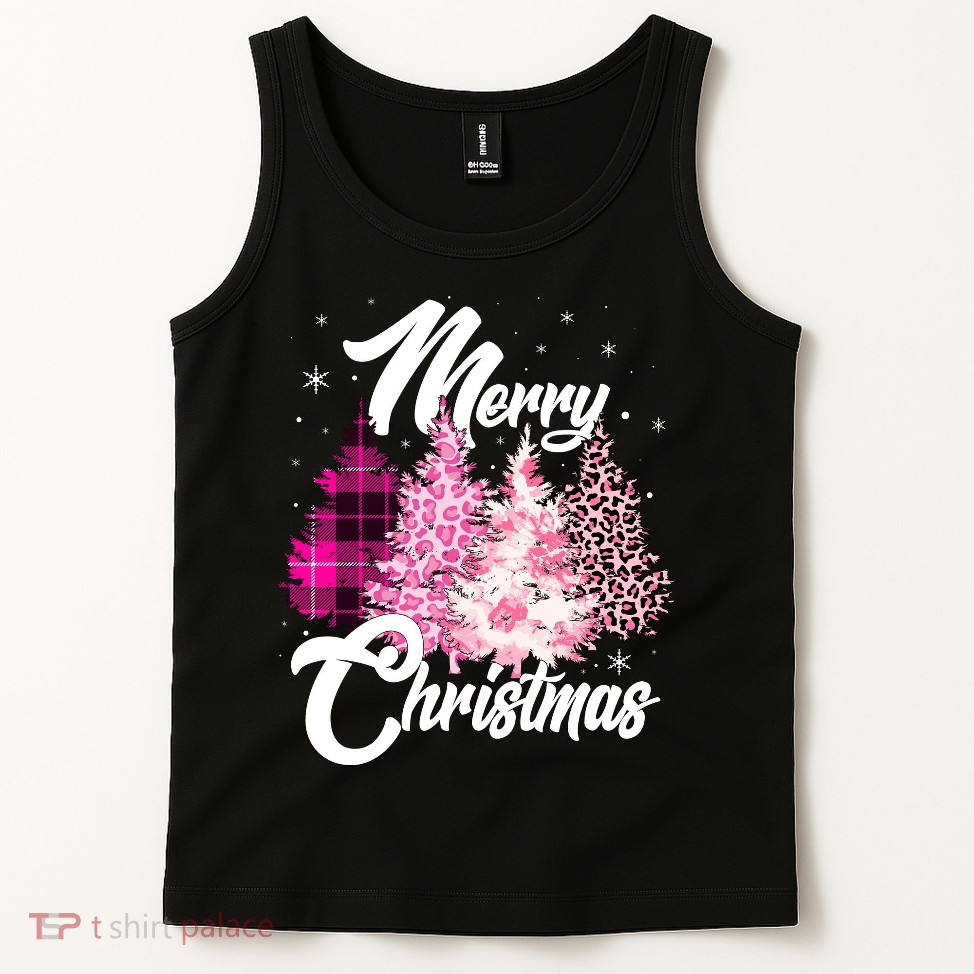 Cute Merry Christmas Pink Pattern Christmas Pine Trees Tank Top