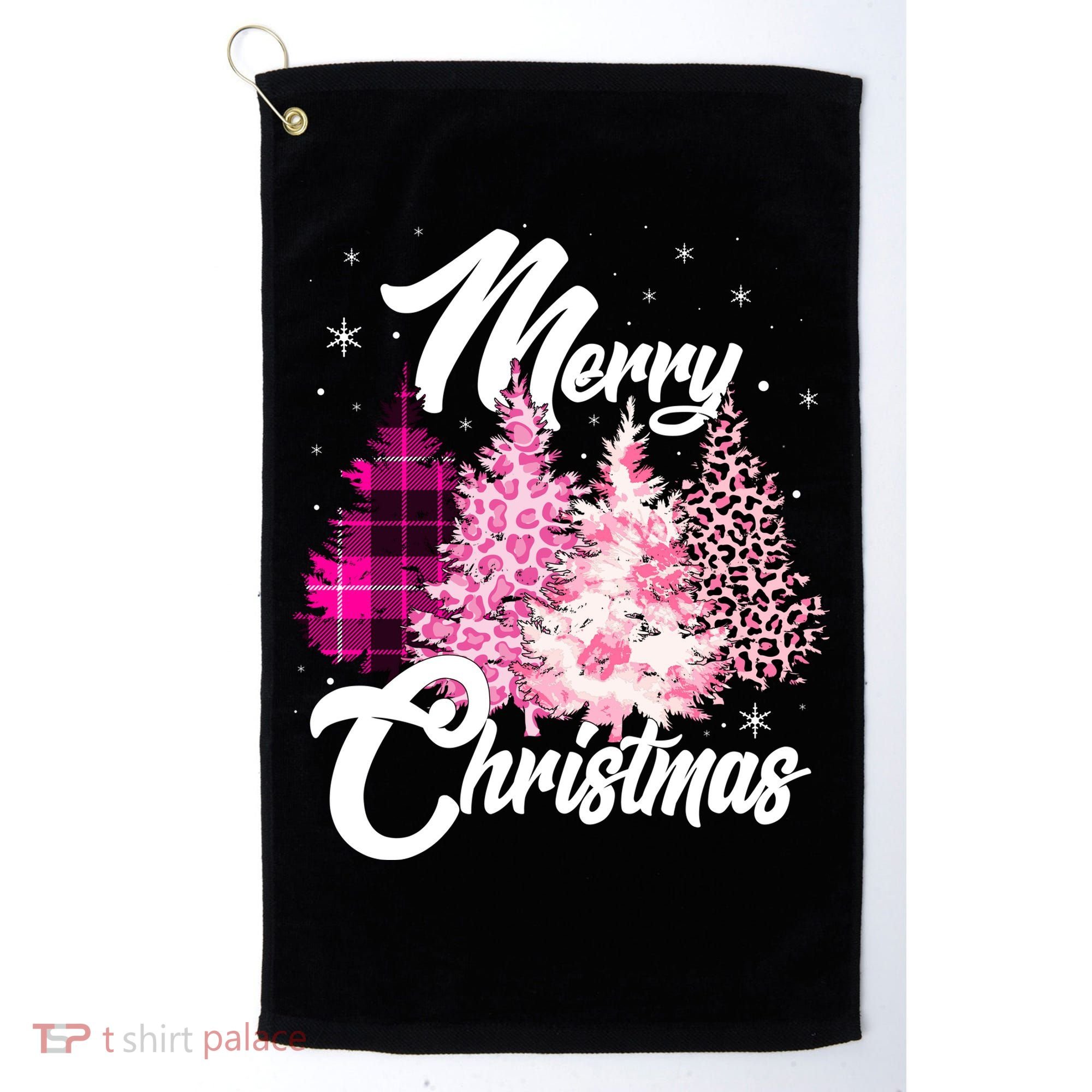 Cute Merry Christmas Pink Pattern Christmas Pine Trees Golf Towel