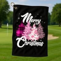 Cute Merry Christmas Pink Pattern Christmas Pine Trees Golf Towel thumb 1
