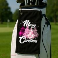Cute Merry Christmas Pink Pattern Christmas Pine Trees Golf Towel thumb 2