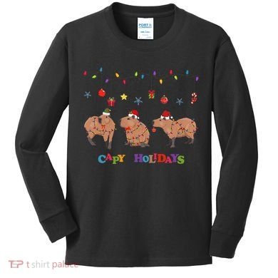 Capybara Merry Christmas Capy Holidays Capybara Christmas Kids Long Sleeve Shirt