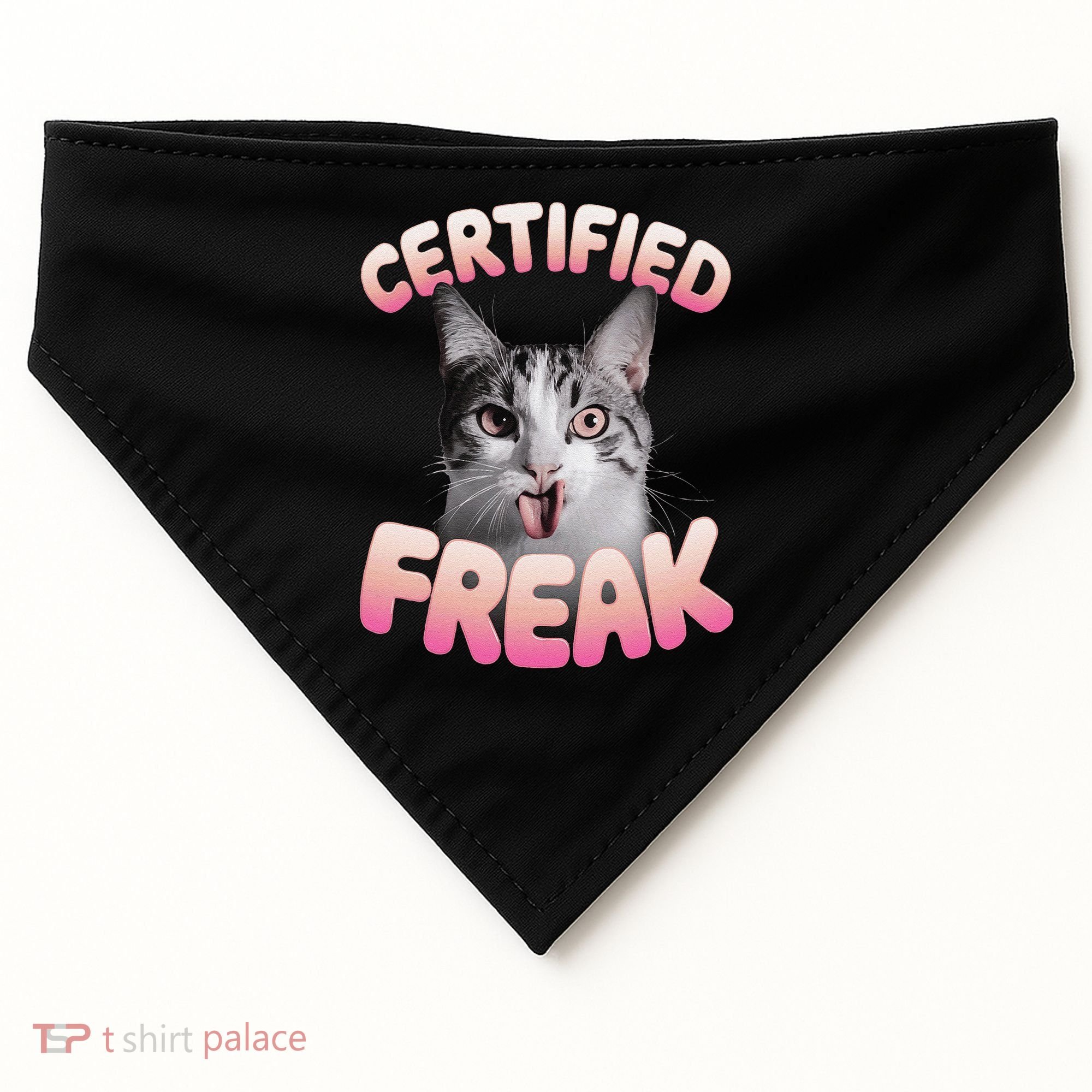 Cat Meme Certified Freak Eat Cement Cursed Cat Funny USA-Made Doggie Bandana