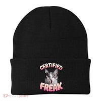 Cat Meme Certified Freak Eat Cement Cursed Cat Funny Beanie thumb 0