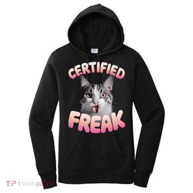 Cat Meme Certified Freak Eat Cement Cursed Cat Funny Women's Hoodie