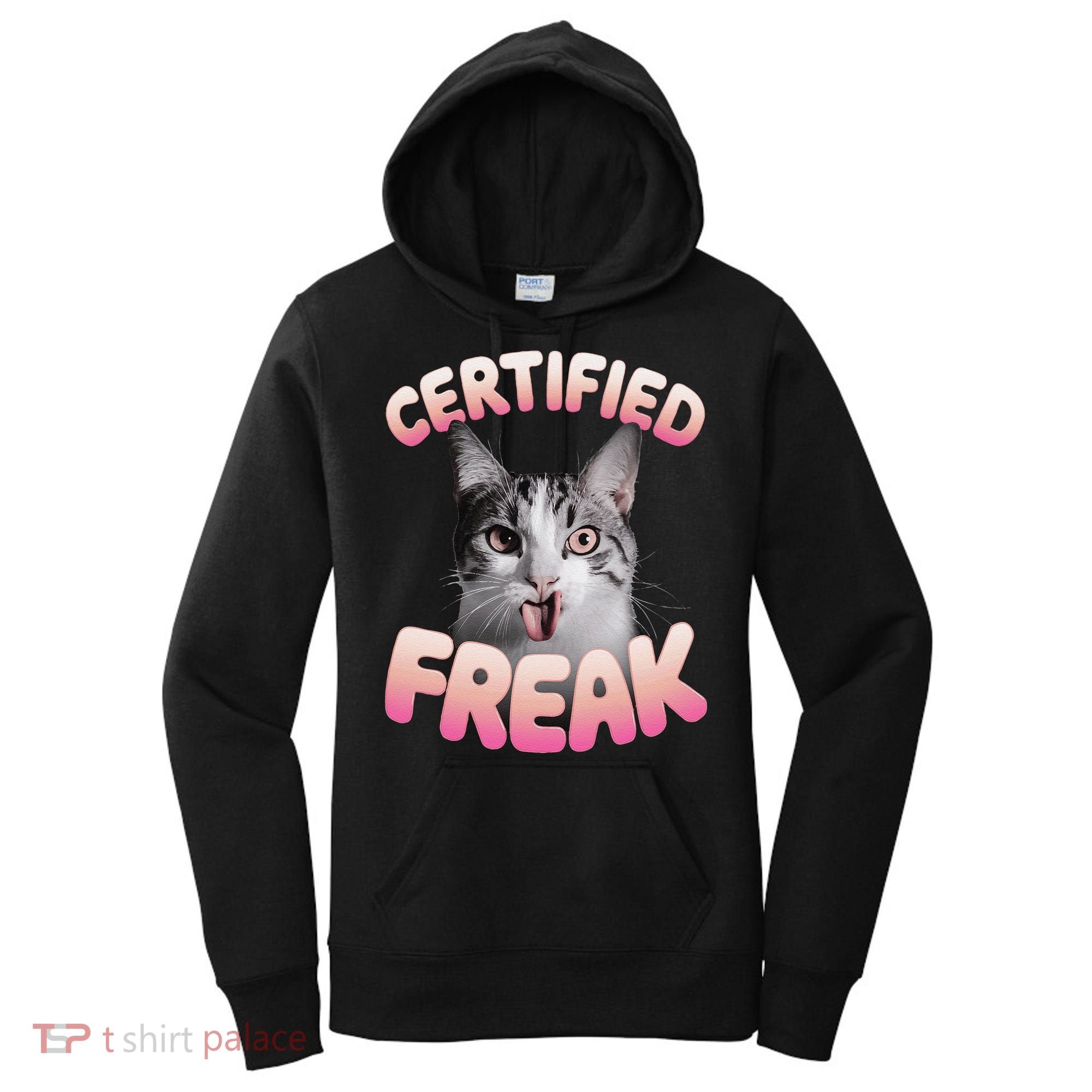 Cat Meme Certified Freak Eat Cement Cursed Cat Funny Women's Hoodie