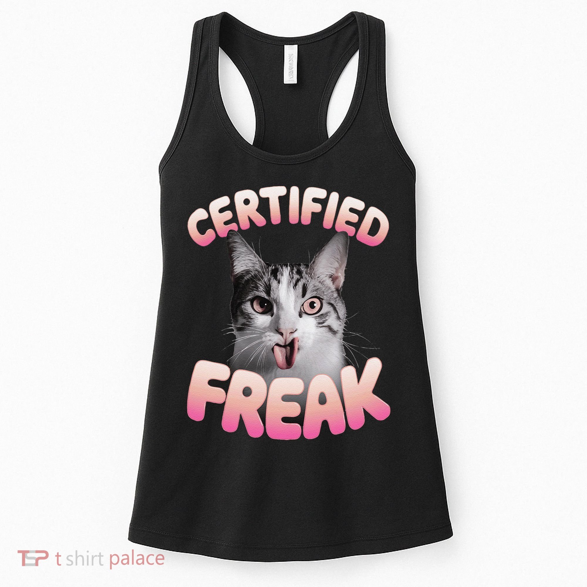 Cat Meme Certified Freak Eat Cement Cursed Cat Funny Women's Tank Top