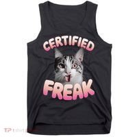 Cat Meme Certified Freak Eat Cement Cursed Cat Funny Tank Top thumb 0