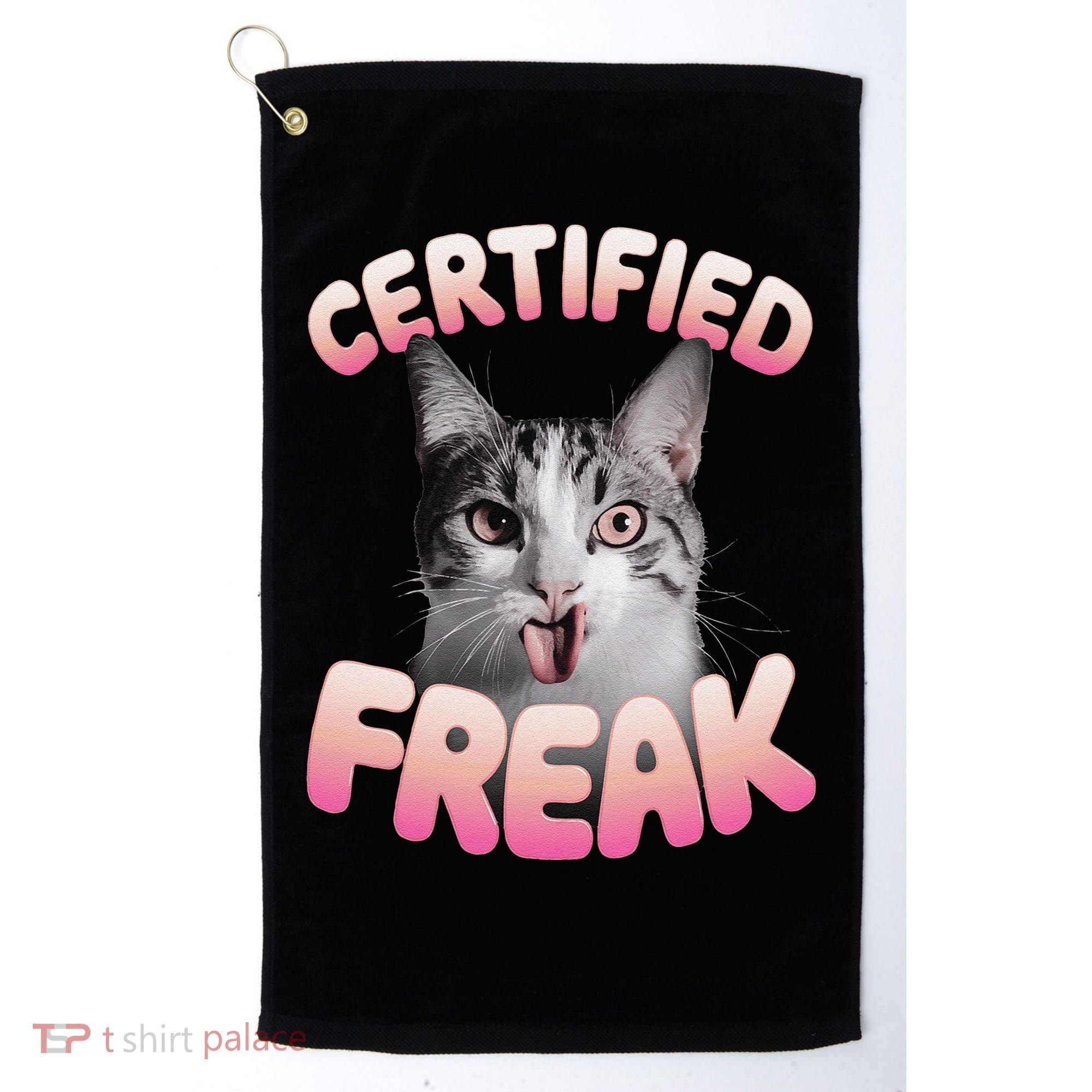 Cat Meme Certified Freak Eat Cement Cursed Cat Funny Golf Towel