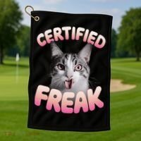 Cat Meme Certified Freak Eat Cement Cursed Cat Funny Golf Towel thumb 1
