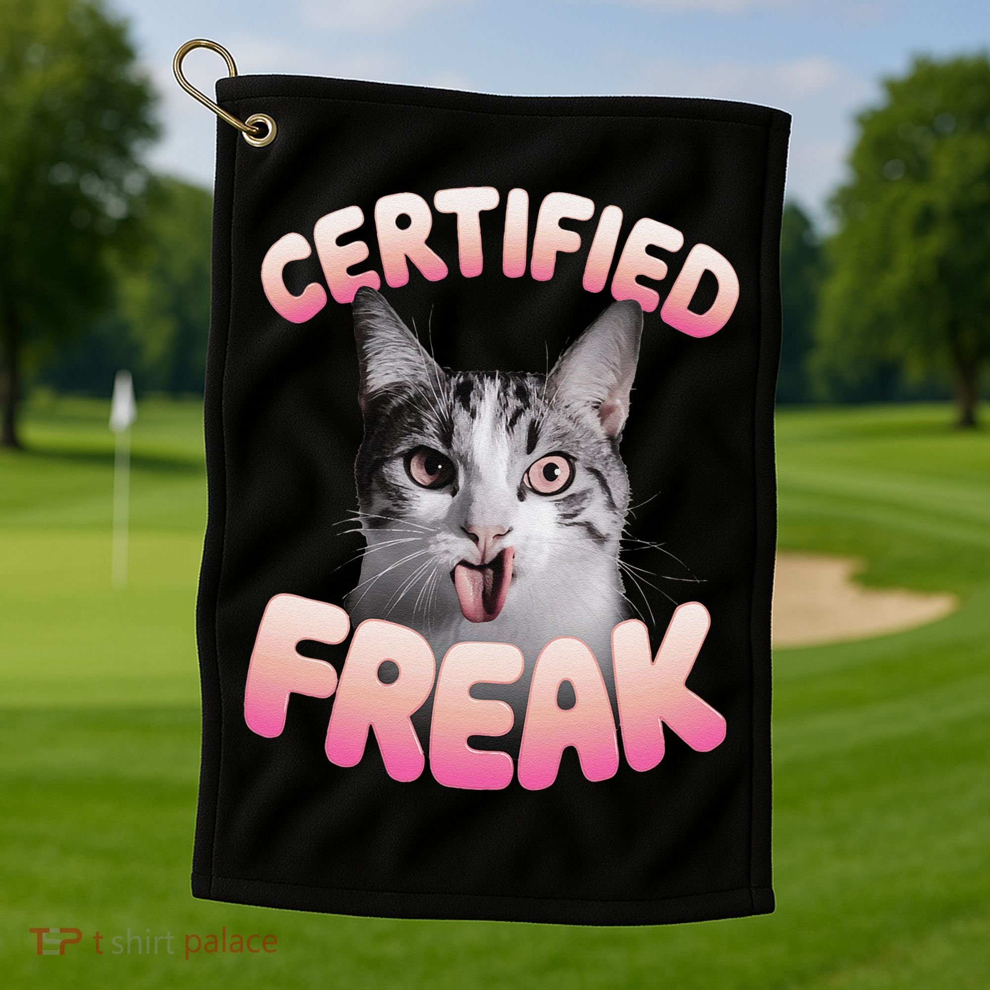 Cat Meme Certified Freak Eat Cement Cursed Cat Funny Golf Towel