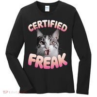 Cat Meme Certified Freak Eat Cement Cursed Cat Funny Women's Long Sleeve Shirt thumb 0