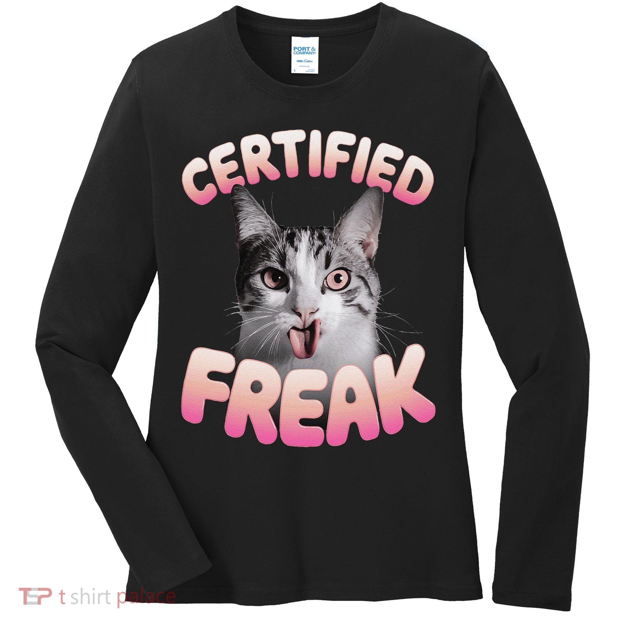 Cat Meme Certified Freak Eat Cement Cursed Cat Funny Women's Long Sleeve Shirt