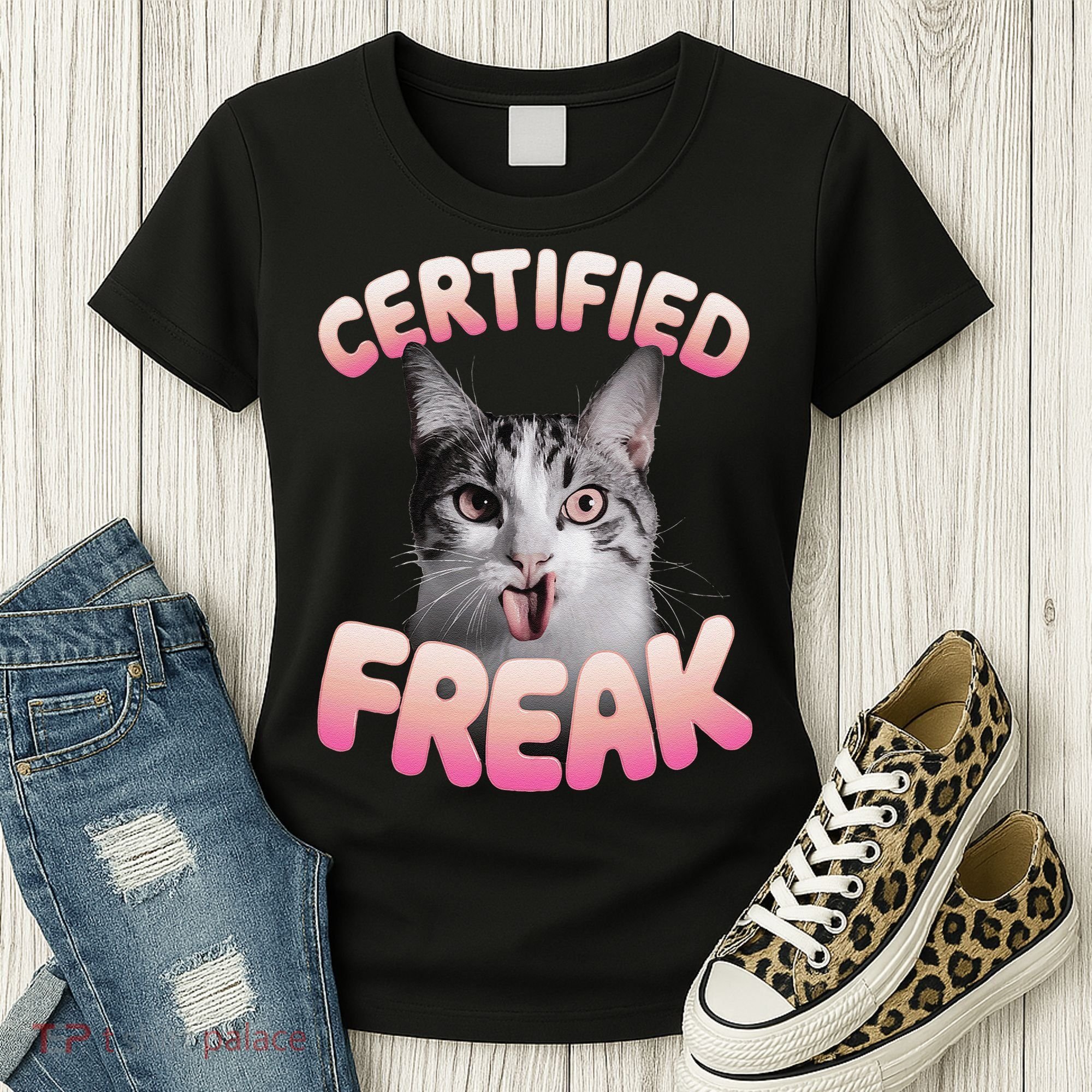 Cat Meme Certified Freak Eat Cement Cursed Cat Funny Women's T-Shirt
