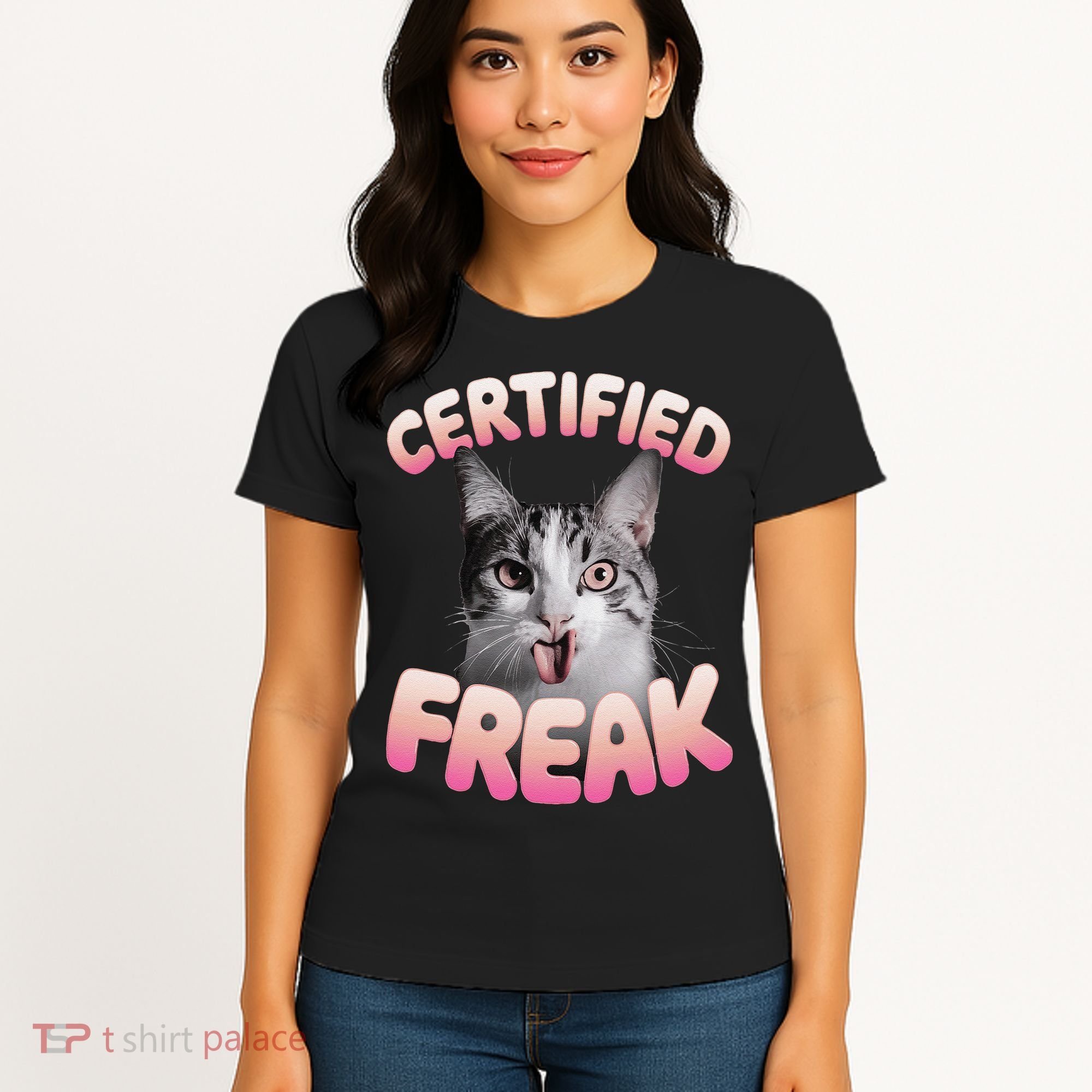 Cat Meme Certified Freak Eat Cement Cursed Cat Funny Women's T-Shirt