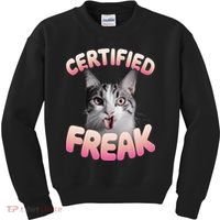 Cat Meme Certified Freak Eat Cement Cursed Cat Funny Kids Sweatshirt thumb 0