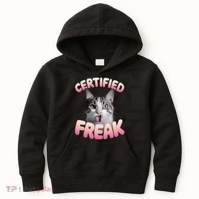 Cat Meme Certified Freak Eat Cement Cursed Cat Funny Kids Hoodie
