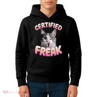 Cat Meme Certified Freak Eat Cement Cursed Cat Funny Kids Hoodie thumb 4