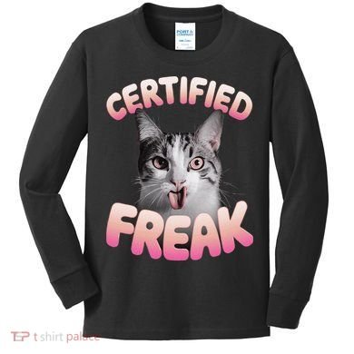 Cat Meme Certified Freak Eat Cement Cursed Cat Funny Kids Long Sleeve Shirt