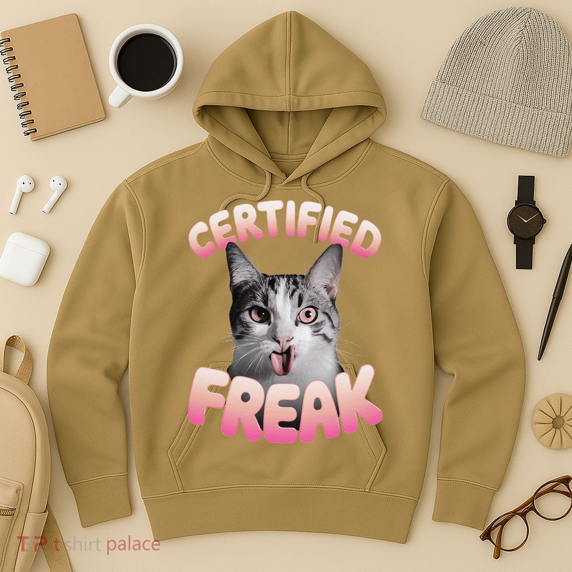 Cat Meme Certified Freak Eat Cement Cursed Cat Funny Hoodie