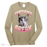 Cat Meme Certified Freak Eat Cement Cursed Cat Funny Long Sleeve Shirt thumb 0