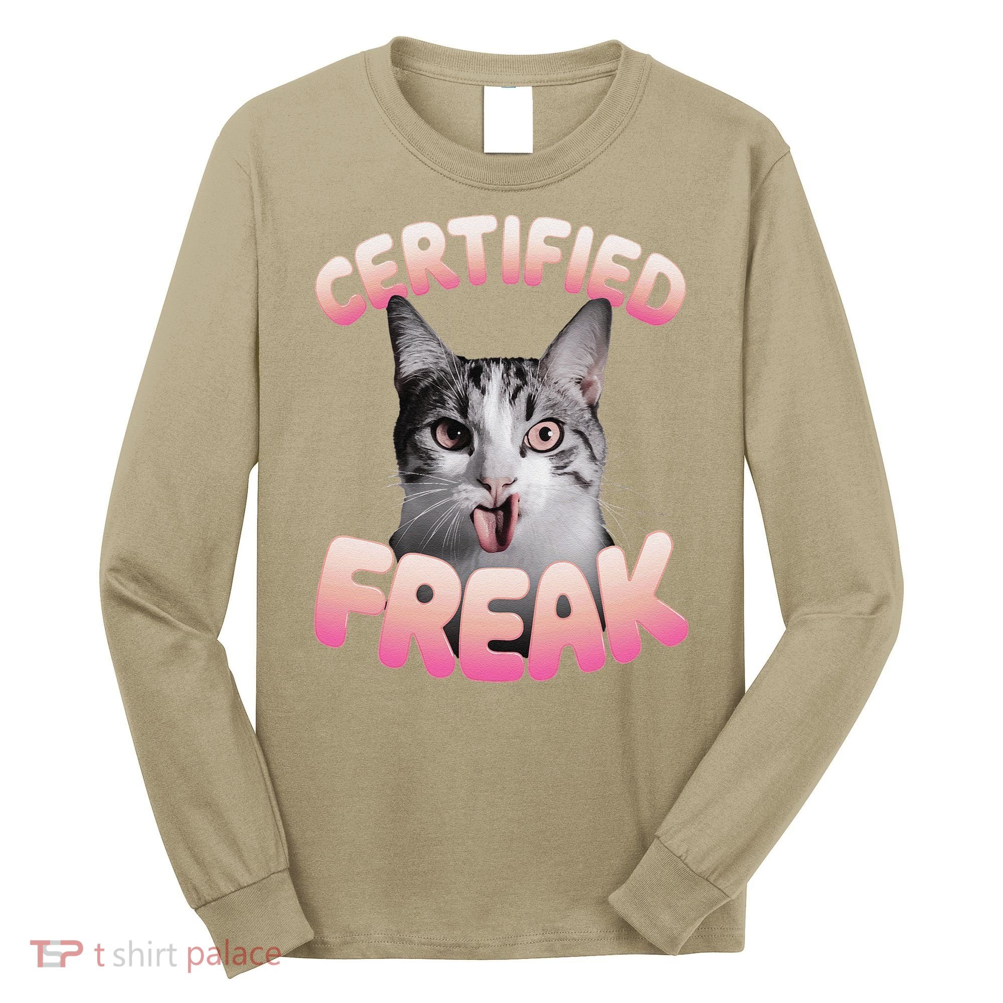 Cat Meme Certified Freak Eat Cement Cursed Cat Funny Long Sleeve Shirt